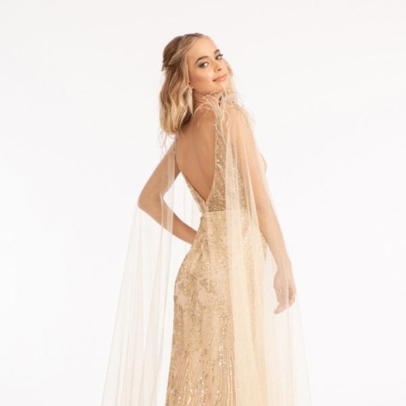 NEW LONG OFF THE SHOULDER SLEEVELESS SHEATH GOWN EMBROIDERED WITH GLITTER GL3047 - Picture 12 of 13